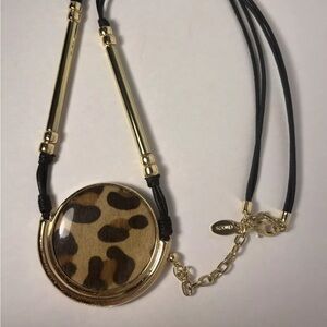 Chico’s 35 Inch Gold Toned Cheetah Print Statement Necklace